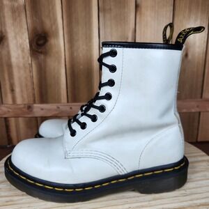 Dr. Martens 1460 Boots Womens Size‎ 6 White Leather Lace Up Combat Punk Shoes